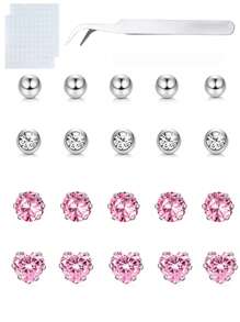 20Pcs Fake Belly Piercing Cubic Zirconia Belly Button Rings Ear Lip Eyebrow Nose Studs Fake Piercing Jewelry