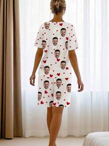 [DIY] Customizable Women's Pajama , Portrait Photo Customization, Gift, Novel, Big Head Shot, Funny Face Replacement, Lightweight Quick-Dry Silky Soft Fabric, Gift For Friends/Lovers/Partners, Party/Birthday Gift,Easy Comfort,Underwear & Sleepwear,Customized Women Sleep And Lounge - White - View 6
