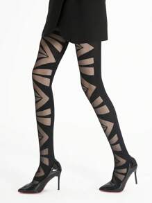 1pc Black Geometric Pattern Pantyhose For Women, Super Thin Breathable Nylon, High Stretch Skinny Tight Pants, Suitable For Daily Wear/Party & Banquet