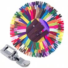 70/100pcs Mixed Size 20cm/7.87in Nylon Coil Zipper Bulk With Zipper Presser Foot For Sewing Craft(25 Color Zippers)