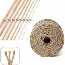 330英尺/100米 黄麻绳,2-8毫米,1-12股加厚扭绳,适用于工艺品、猫抓柱、圣诞树、礼品包装、艺术工艺品、家居装饰、包装、圣诞节和婚礼(散装) - 黃麻繩 - 查看 12