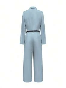 Women's Autumn Fitted Collar Long Sleeve Blazer And Wide-Leg Pants Suit Set