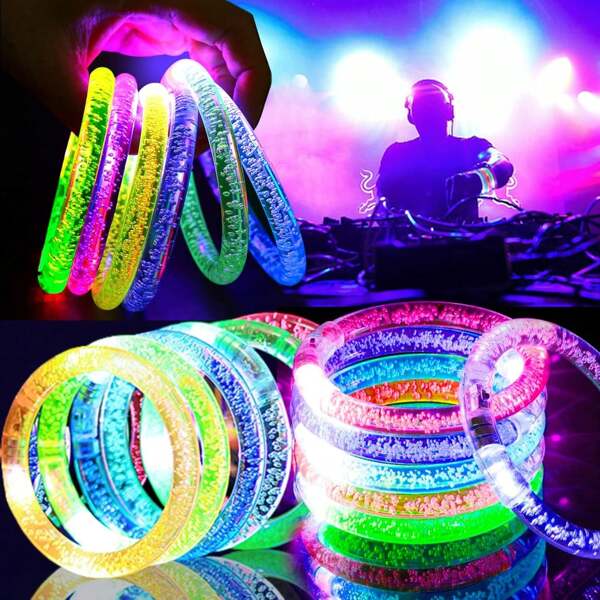 20 PIEZAS Brazaletes luminosos LED que brillan en la oscuridad, en varios colores brillantes, con luces intermitentes y barras luminosas, adecuados para accesorios de fiesta neón, decoraciones de boda, cumpleaños, Mardi Gras, Navidad, Halloween, Año Nuevo, fiestas junto a una hoguera, regalos para fiestas