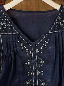 Women's Vintage Embroidered Loose Boho Blouse, Spring/Summer Casual Tops