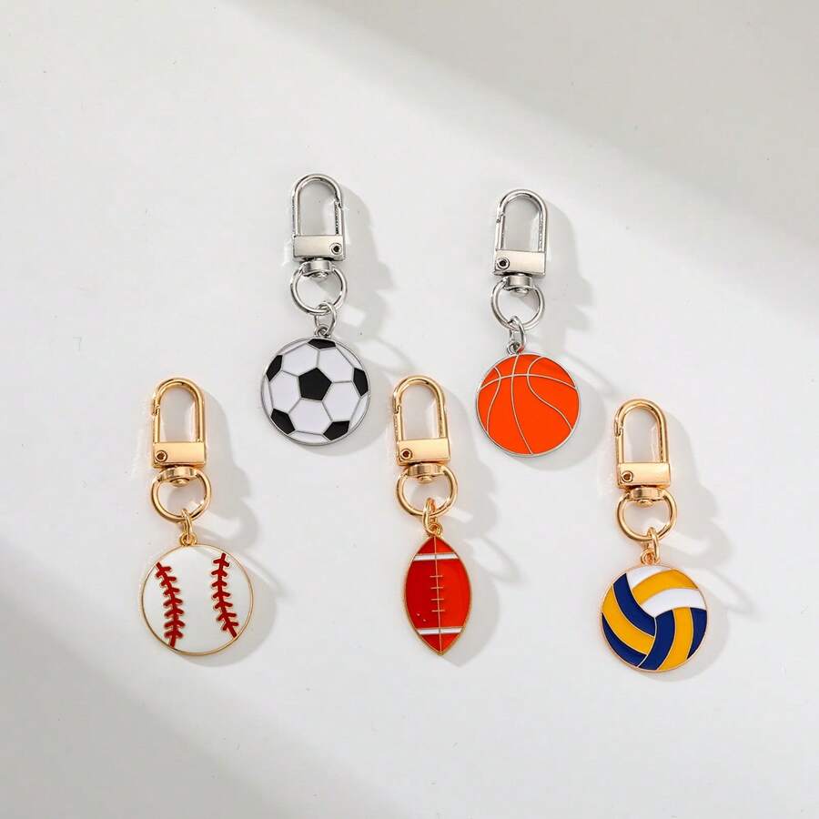 5 件运动主题钥匙扣 - 合金滴油材料 D 形环吊坠、足球、篮球、棒球、橄榄球和排球饰品 - 非常适合包、背包、行李箱、汽车配件、体育迷和纪念品礼物 - 多色 - 查看 1