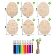 18 件复活节装饰品套装，DIY 鸡蛋、兔子和鸡，木制复活节装饰品适合涂鸦，适合家庭节日。 - 彩色 - 查看 7