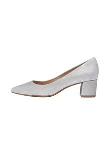 Women's Chunky Low Block Heels Pumps Closed Pointed Toe Slip-On Comfortable Work Dress Elegant Shoes - 銀色 - 查看 5