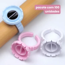 100 Anel Batoque Flor Coração Porta Cola Design De Cílios E Micropigmentação - Multicolorido - Visão 4