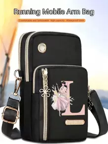 简约字母设计迷你斜挎包，配有手机袋和钱包，适合日常休闲使用，防水斜挎包、单肩包、侧包、方形包，度假旅行必备，大学，学生夏季礼物，男士礼物，女士大学、工作、商务、通勤、办公室，周年纪念，爱人，生日礼物（字母 A-Z）