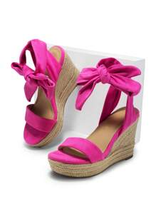 Women's Platform Wedges  Sandals Open Toe Espadrilles Tie Lace Up Cute Fashion Ankle Strap  Dressy Summer Shoes - 玫紅色 - 查看 5