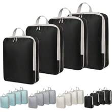 4PCS Portable Travel Storage Bag, Compression Storage Bag, Toiletry Cosmetics Clothes Compression Storage Bag, Twill Diamond Grid Storage Bag, With Double Zipper Compression Design To Save Space, For Sorting And Organizing Travel Luggage Items Home Bedroom Clothes Storage Organizer Closet Organization And Storage - Multicolor - View 2