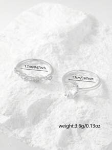 2pcs/Set Women's Silver Zirconia Ring Set, Suitable For Wedding And Engagement Occasions - Silver - View 6