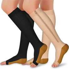 1Pair Of Copper Compression Socks Mid Calf Open Toe Knee Elastic Compression Zipper Socks 20-30mm Level Compression Unisex Suitable For Yoga Pilates Home Sports Fitness - Multicolor - View 2