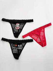 1pc Customized Lace Thong Panties With Photo And Text, Breathable Comfortable Triangle Underwear, Anniversary Birthday Gift, Present For Friend/Girlfriend/Wife/Valentine/Christmas/Halloween - Multicolor - View 8