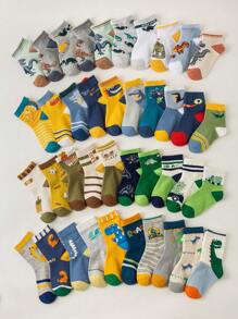 1/5/10 双可爱卡通恐龙图案柔软舒适儿童袜子，百搭亲肤柔软短袜，适合日常生活、礼物、旅行 - 颜色和款式随机 - 彩色 - 查看 1