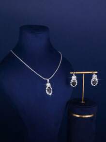 4 stuks/set van ovale kristallen kettingen, 1 paar oorbellen, armbanden, ringen, hanger sieradensets, geschikt voor dagelijks gebruik door vrouwen, bruiloften, feesten, enz.