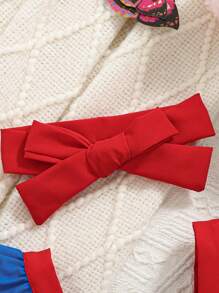 Baby Girl 2pcs Set Princess Bow Letter Printed Cap Sleeve Bodysuit And Shorts - Multicolor - View 4