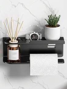 1pc Wall Mounted Paper Towel Holder, Toilet Fragrance Storage Rack, Multifunctional Storage Rack, Paper Roll Holder, Suitable For Kitchen And Bathroom, Bathroom Accessories