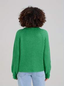 Plus Size Women's Sweater Cardigan Loose Solid Color Crew Neck Long Sleeve Button Down Knit Tops For Fall Winter - Green - View 2