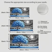 2D Striking Blue Tree Canvas Wall Art - Contemporary Landscape Painting With Moonlit Sky, Framed & Ready To Hang - Ideal For Living Room, Bedroom, Home Office Decor | Large, Wood-Framed, Horizontal Orientation - 彩色 - 查看 3