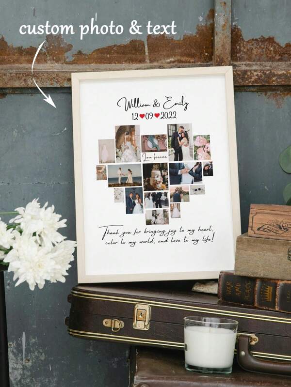 1PC Personalized Heart Photo Gift, Custom Love Photo Gift, Customisable Family Friends Couple Bestie Memorable Moments Photo Print Painting, Customized Birthday Engagement Wedding Anniversary Valentine's Day Holiday Gift For Him Her, Artwork Wall Painting For Bedroom Office Dorm Room Bathroom Club Cafe Bar Cinema Playroom Home Wall Decoration, No Frame Gifts Graduation