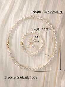 3pcs/Set Fashionable Minimalist Cute Crystal Material Pearl Earrings,Bracelet And Necklace Jewelry Set For Women, Suitable For Daily Wear, Party And Banque - Three Piece Suit - View 4