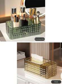 1 szt. Wielofunkcyjny dozownik chusteczek na biurko, plastikowe pudełko do przechowywania chusteczek, organizer na kosmetyki do biżuterii ze wbudowaną sprężyną na chusteczki, pilot zdalnego sterowania, odpowiedni do salonu, gabinetu, stołu jadalnego, sypialni, łazienki, toaletki, biura, niezbędny do organizacji chusteczek i biurka, świetny prezent