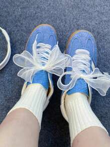 120cm Satin Ribbon Shoelaces, Chiffon Satin Ribbon Bowknot Pearl Decor Ballet Style Shoe Laces, Beige