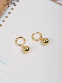 1 Pair 18K Gold Plated Stainless Steel Hoop Earrings With Hollow Resin Geometric Ball Pendant, Minimalist Design For Daily Wear