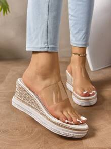 女式大码时尚厚底坡跟鞋，带防水透明外底