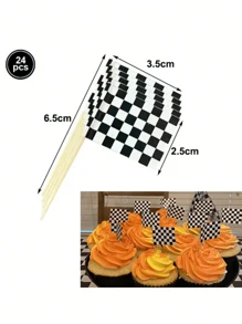 20/24pcs Racing Scene Cake Decoration Flag Wheel Racing Party Cake Decoration Mini Checkered Racing Flag Cake Decoration Racing Theme Party Supplies Black And White Checkered Flag Cake Card Birthday Dessert Table Card. - Multicolor - View 7