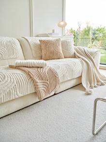 1 szt. Pokrowiec na sofę w stylu boho, jednokolorowy, puszysty – pikowany, antypoślizgowy, odpowiedni na każdą porę roku, łatwy w pielęgnacji, nadający się do prania w pralce, przyjazny dla zwierząt, miękki i wygodny – idealny do salonu, sypialni, biura, wystroju domu, ochrona sofy dla kombinacji od jedno- do trzyosobowej.