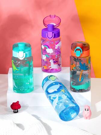 1 件可爱卡通塑料吸管水杯，防漏透明水瓶，可重复使用塑料杯，适合户外运动、健身、旅行