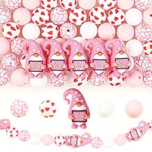 25/30/55 件母亲节 Gnome 硅胶珠 - 可爱的卡通人物吊坠，带有“最佳妈妈”设计，红色和粉色波尔卡圆点图案，非常适合 DIY 珠宝、手链、项链、钥匙扣和礼物创意