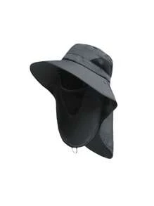 1 pieza Gorro protector de color liso de poliéster desmontable para cara y cuello, sombrero de cubo de verano con ala ancha para hombres