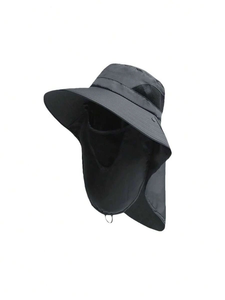 1 pieza Gorro protector de color liso de poliéster desmontable para cara y cuello, sombrero de cubo de verano con ala ancha para hombres