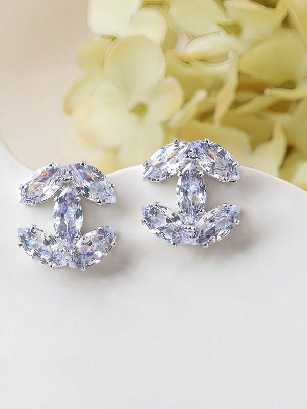 1 par de elegantes y lujosos pendientes de cristal de circonia para mujer, adecuados para uso diario, fiestas y como regalo para amigos