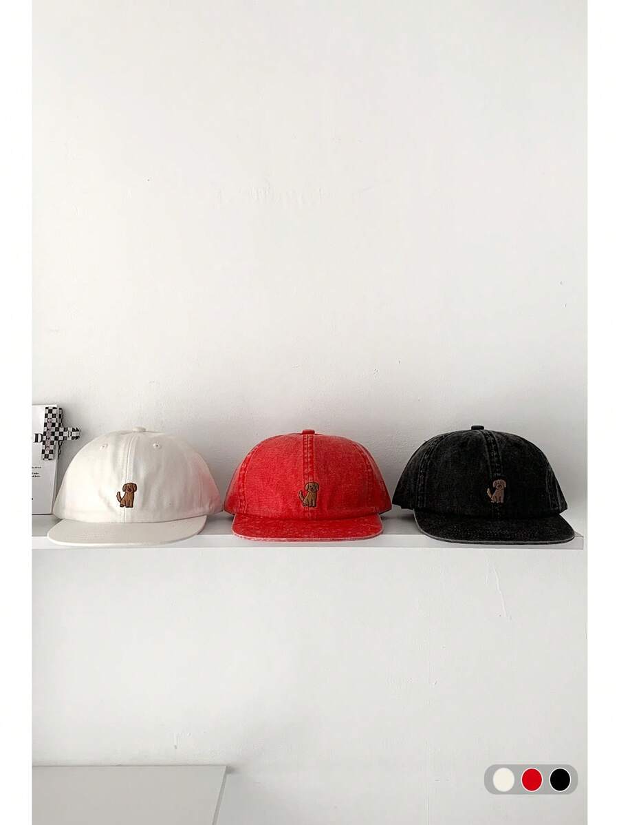 1pc Soft Crown Cartoon Embroidery Flat-Brim Baseball Cap, Cute Versatile Casual Hip-Hop Hat, Suitable For Spring And Summer, Wide Brim To Make Face Look Smaller, Sun Protection