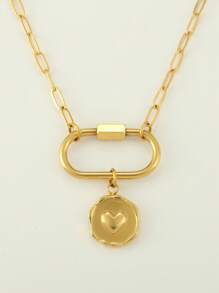 1pc Luxury Gold Stainless Steel Heart Pendant Necklace, Elegant Design Suitable For Daily Wear, Gift For Mother's Day