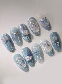 1pc 3D Nail Sticker Butterfly & Sparkle Adhesive Nail Decal, Hollow Rhinestones Design Series