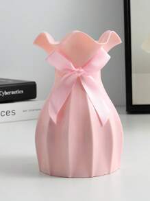 1pc Simple Creative Pineapple Plastic Vase Home Art Placement Vase Living Room Tea Table Desktop Ornament Vase Bow In Random Colors