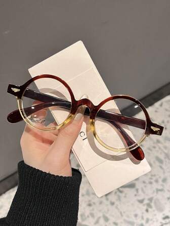 1 件女士圆形小镜框多色对比翼饰 Y2K 复古眼镜，适合办公室和通勤