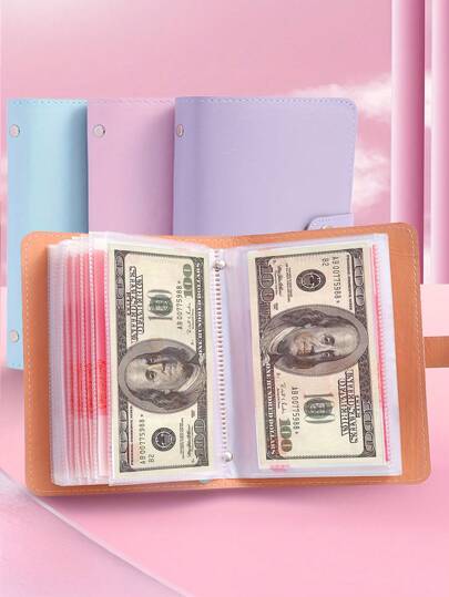 1 pieza Álbum de colección de monedas de gran capacidad y libro de almacenamiento de billetes - Carpeta de ahorros para bodas con 100 sobres de efectivo, organizador de presupuesto reutilizable (Listo para regalar para el Día de la Madre/Día del Padre) para efectivo/monedas/artículos pequeños, bolsa de almacenamiento con cubierta traslúcida y organizador de vacaciones - Kit multifuncional de desafío de ahorro para el hogar/festivales/regalos