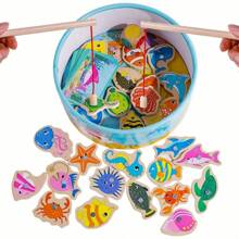 Wooden Fishing Game Digital Fishing Puzzle - Marine Life Children'S Fishing Game Mathematical Education Toys Montessori Materials Halloween, Christmas, Thanksgiving Gifts - Multicolor - View 1