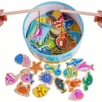 Juego de pesca de madera digital - Juego de pesca de vida marina Juguete educativo matemático Materiales Montessori Regalo para Halloween, Navidad, Acción de Gracias