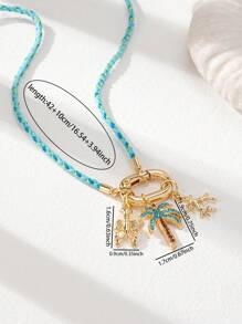 1pc Bohemian Summer Beach Palm Tree Pendant Necklace, Handmade Lobster Clasp Boho Vacation Jewelry Accessories (Shape And Color Have Random Variation)