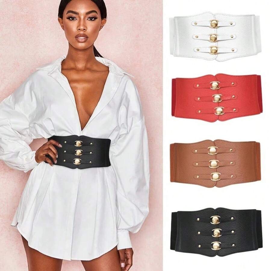 1pc Retro French Style Cinched Waist Belt, Fashion Elastic Waist Sash For Women, Decor For Dresses, Shirts, Jackets - Multicolor - View 1