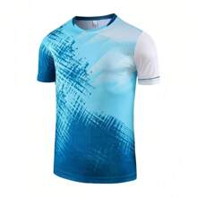 Customized Graphic,Logo,Name&Number Unisex Men's Sport Jersey,Suitable For Soccer,Badminton And Volleyball Spring/Summer,Sports & Outdoor,Season Picks,Personalized Comfortable Casual Loose Fit T-Shirt - Baby Blue - View 3