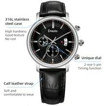 Deesio 1 pieza Reloj de cuarzo casual para hombres con correa de cuero, caja de acero inoxidable 316L, mejor opción de regalo