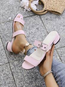 Women's Round Toe Slip-On Platform High Heel Sandals, New Thick Heel Single Strap Buckle Design - Pink - View 1